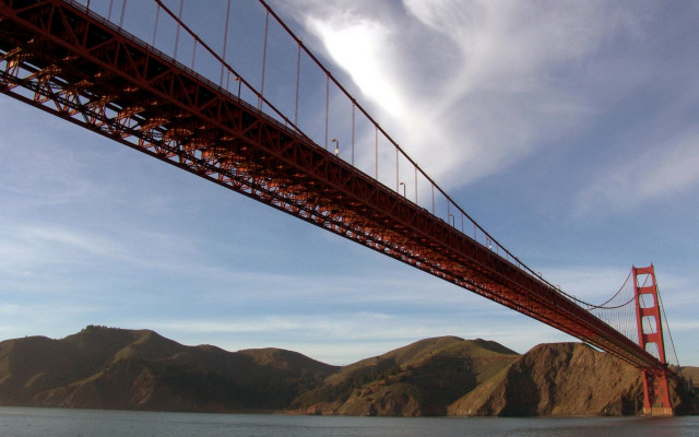 Bridge water mountains blue sky free wallpaper for desktop - medium preview image
