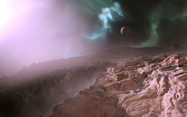 Rocky landscape green aurora red free wallpaper for desktop - medium preview image