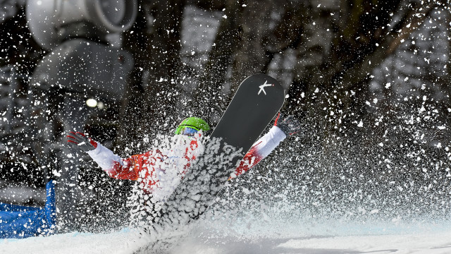 Snowboard falling snow astronaut fireworks free wallpaper for desktop - medium preview image