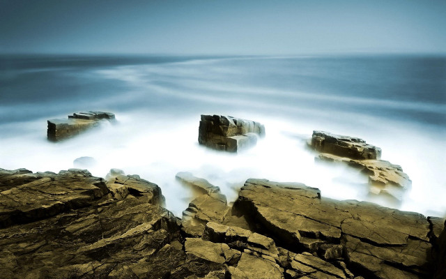 Rocky shore longexposure beach island free wallpaper for desktop - medium preview image