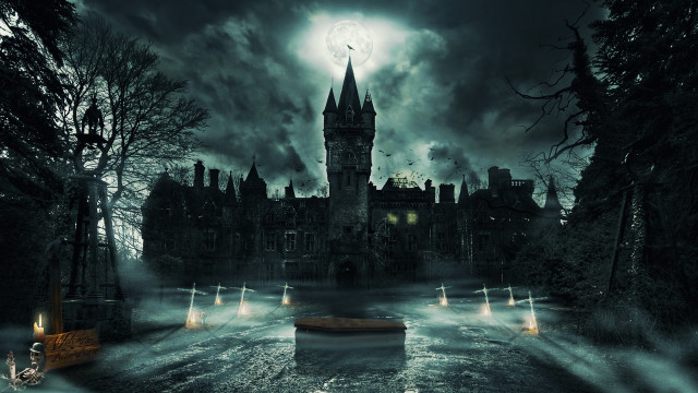 Castle forest night moon gothic free wallpaper for desktop - medium preview image
