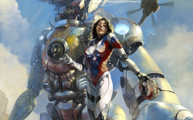 Woman robot helicopter fantasy art free wallpaper for desktop - medium preview image
