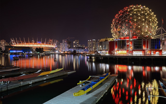 Vancouver bridge cityscape night reflection free wallpaper for desktop - medium preview image
