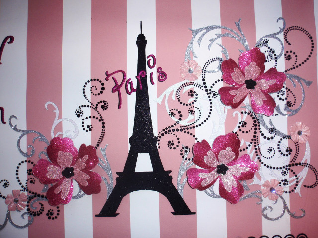 Pink white striped wall eiffel free wallpaper for desktop - medium preview image