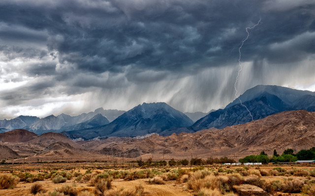 Storm mountains train lightning sunset free wallpaper for desktop - medium preview image