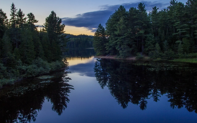 River forest sunset clouds mountains free wallpaper for desktop - medium preview image