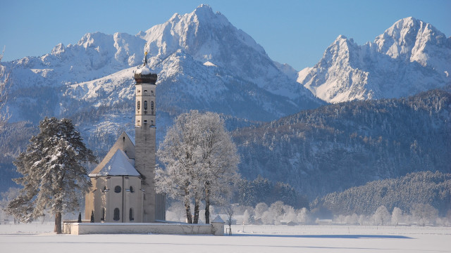 Church snowyfield mountains romanescematte tree free wallpaper for desktop - medium preview image