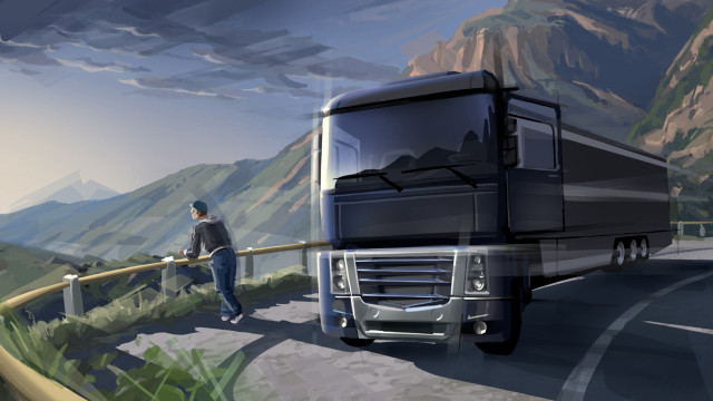 Mountain road truck man outdoors free wallpaper for desktop - medium preview image