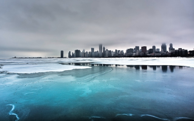 City skyline frozen lake winter #3 free wallpaper for desktop - medium preview image