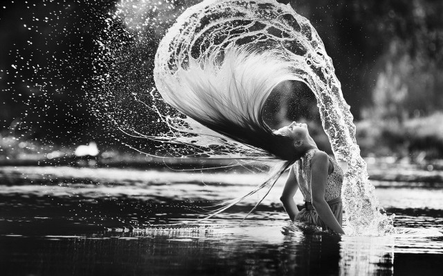 Woman water hair air blackwhite free wallpaper for desktop - medium preview image