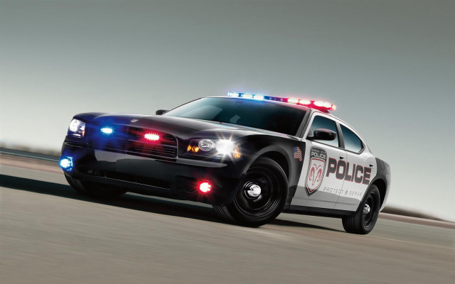 Police car highway flashing lights free wallpaper for desktop - medium preview image