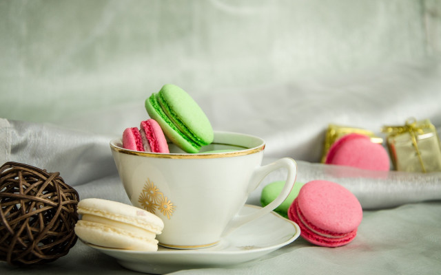 Tea macaroons chocolate egg basket free wallpaper for desktop - medium preview image