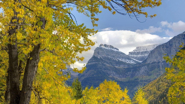 Mountain range autumn leaves snow free wallpaper for desktop - medium preview image
