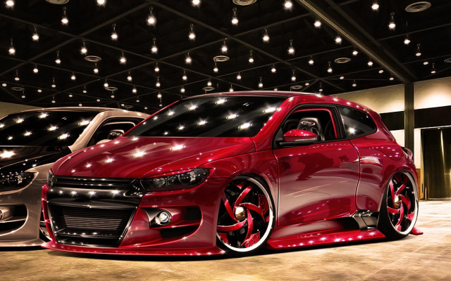 Red car silver black garage free wallpaper for desktop - medium preview image