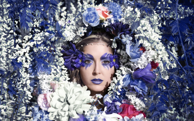 Blue makeup flower fashion photorealistic free wallpaper for desktop - medium preview image