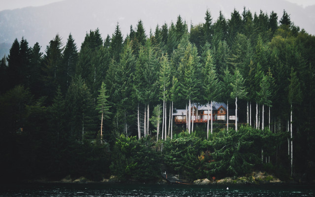 Hill house trees water boat free wallpaper for desktop - medium preview image