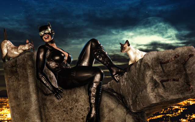 Cat suit galaxy night moon free wallpaper for desktop - medium preview image