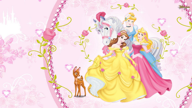Princesses horse deer pink background free wallpaper for desktop - medium preview image