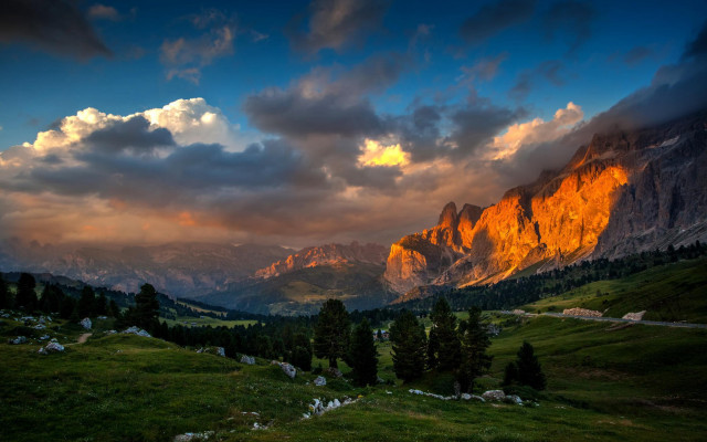 Mountain range sunset clouds trees #8 free wallpaper for desktop - medium preview image