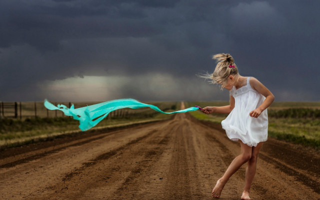 Girl white dress running blue free wallpaper for desktop - medium preview image