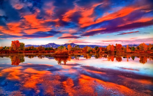 Sunset lake mountains clouds reflection free wallpaper for desktop - medium preview image