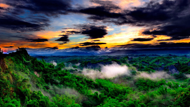 Mountain sunset clouds landscape forest free wallpaper for desktop - medium preview image