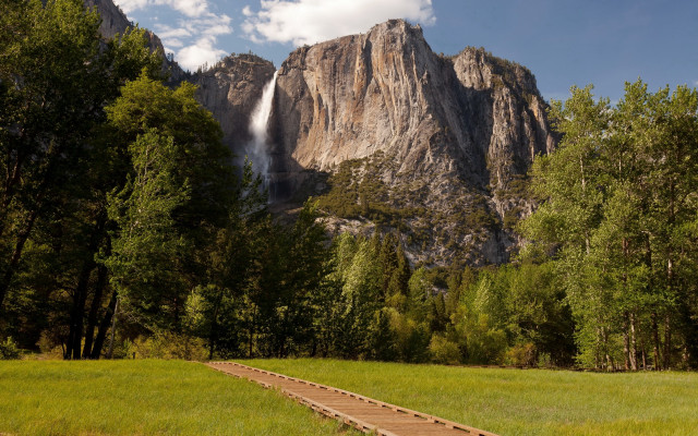 Mountain waterfall forest cloudy sky free wallpaper for desktop - medium preview image
