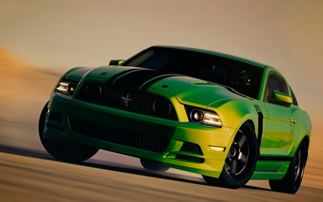 Green mustang desert road yellow free wallpaper for desktop - medium preview image