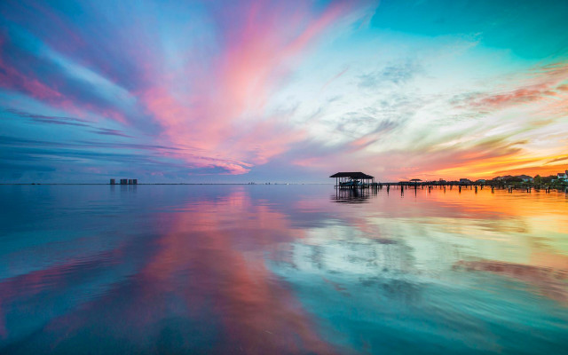 Colorful sunset water pier clouds free wallpaper for desktop - medium preview image