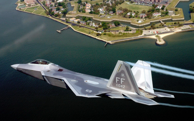 Fighterjet city water jetboat precisionism free wallpaper for desktop - medium preview image