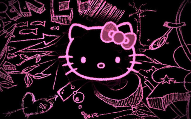 Hello kitty pink light black free wallpaper for desktop - medium preview image