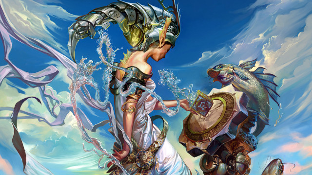 Woman white dress sword dragon #3 free wallpaper for desktop - medium preview image