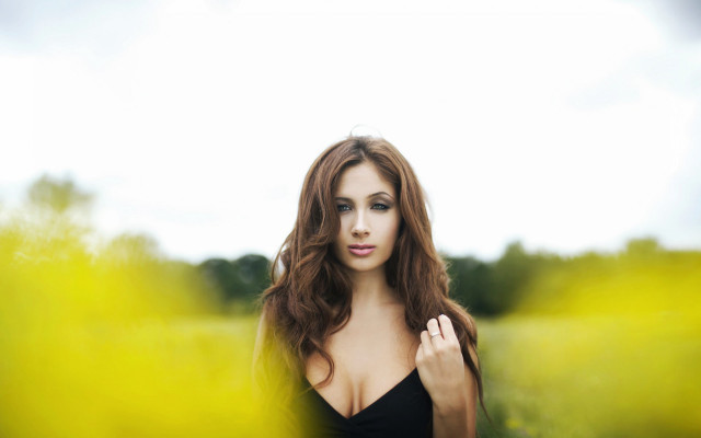 Woman black dress field yellow free wallpaper for desktop - medium preview image