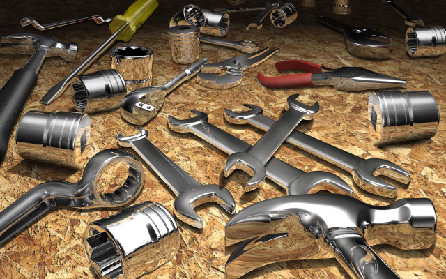 Tools on table arrangement variety free wallpaper for desktop - medium preview image
