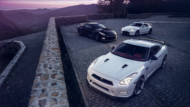 Three sports cars mountain sunset #2 free wallpaper for desktop - medium preview image