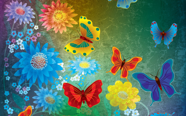Colorful butterflies flower field grungy free wallpaper for desktop - medium preview image