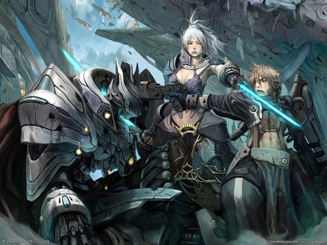 Couple people giant robot ship free wallpaper for desktop - medium preview image