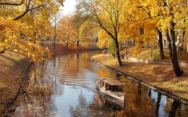River fall boat leaves park free wallpaper for desktop - medium preview image