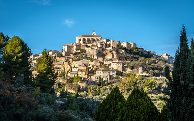 Village hill trees blue sky free wallpaper for desktop - medium preview image