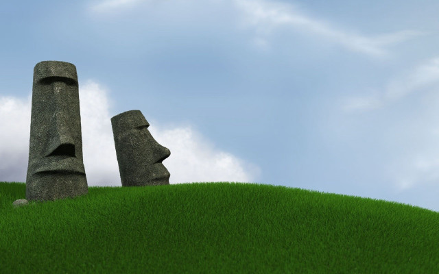 Stone sculptures grassy hill blue free wallpaper for desktop - medium preview image