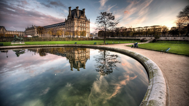 Paris school clock tower pond free wallpaper for desktop - medium preview image