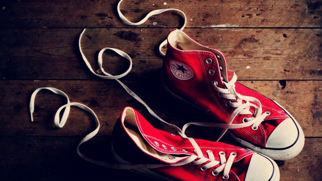 Red converse sneakers wooden floor #3 free wallpaper for desktop - medium preview image