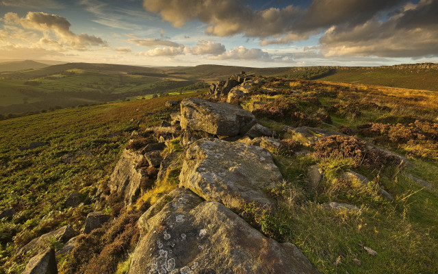 Rocky hillside sunset cityscape clouds free wallpaper for desktop - medium preview image