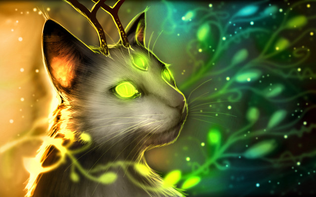 Cat green eyes deer antlers free wallpaper for desktop - medium preview image