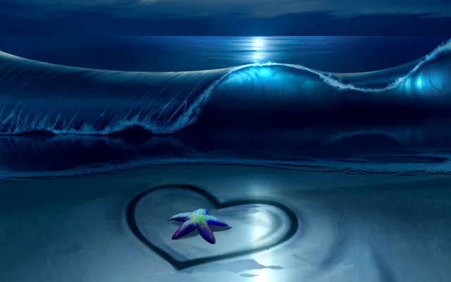 Heart floating ocean night starfish free wallpaper for desktop - medium preview image