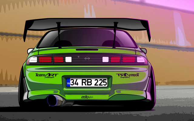 Green car black top street free wallpaper for desktop - medium preview image