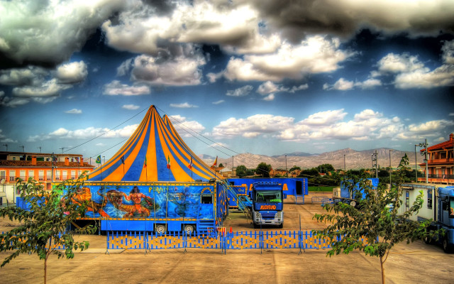 Circus tent trees cloudy sky free wallpaper for desktop - medium preview image