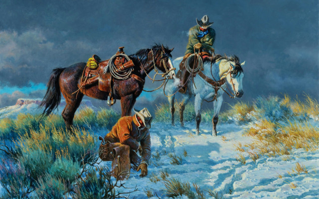 Brothers hildebrandt horses snow dog free wallpaper for desktop - medium preview image