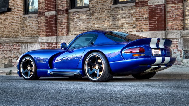 Blue sports car brick building #2 free wallpaper for desktop - medium preview image
