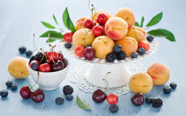 White bowl fruit table berries free wallpaper for desktop - medium preview image